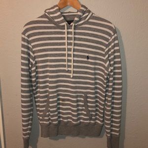 Grey and White Striped Polo Ralph Lauren Hoodie